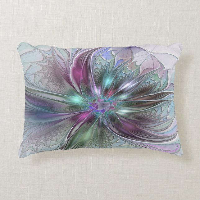 Kleurrijke Fantasy Abstract Modern Fractal Flower Accent Kussen (Voorkant)