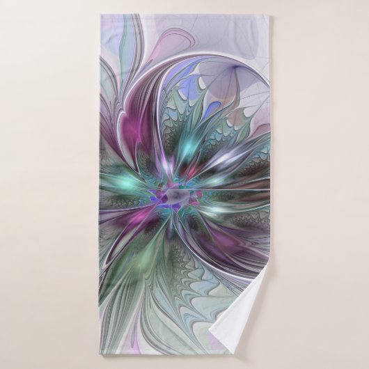 Kleurrijke Fantasy Abstract Modern Fractal Flower Badhanddoek (Badhanddoek)
