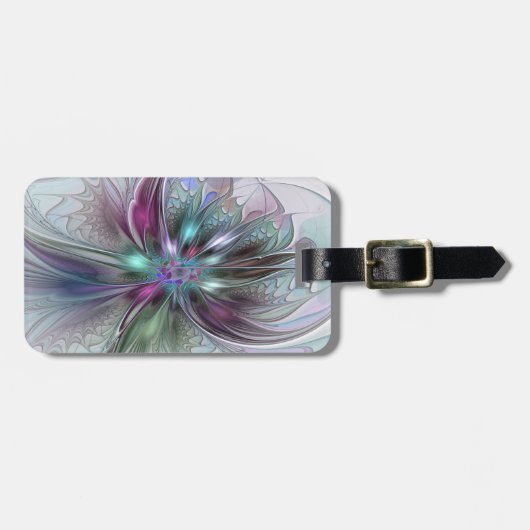 Kleurrijke Fantasy Abstract Modern Fractal Flower Bagagelabel (Voorkant horizontaal)