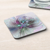 Kleurrijke Fantasy Abstract Modern Fractal Flower Bier Onderzetter (Linkerzijde)