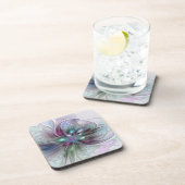 Kleurrijke Fantasy Abstract Modern Fractal Flower Bier Onderzetter (Rechterzijde)