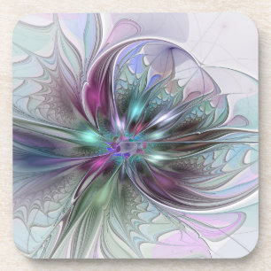 Kleurrijke Fantasy Abstract Modern Fractal Flower Bier Onderzetter