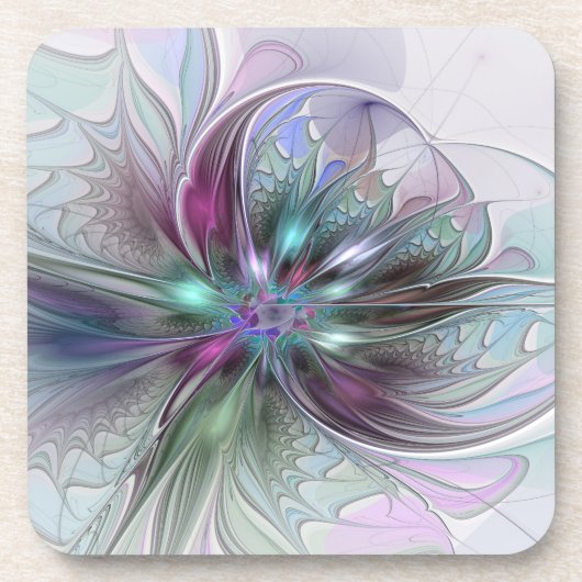 Kleurrijke Fantasy Abstract Modern Fractal Flower Bier Onderzetter (Voorkant)