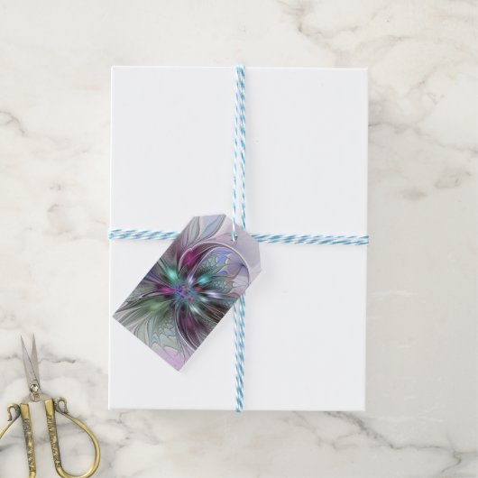 Kleurrijke Fantasy Abstract Modern Fractal Flower Cadeaulabel (Met Touw)