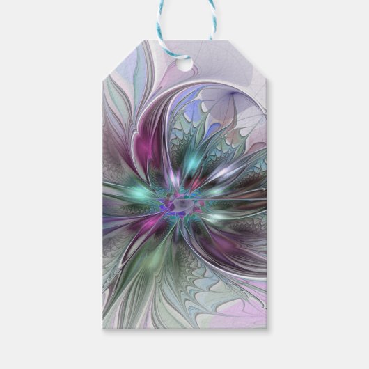 Kleurrijke Fantasy Abstract Modern Fractal Flower Cadeaulabel (Voorkant)