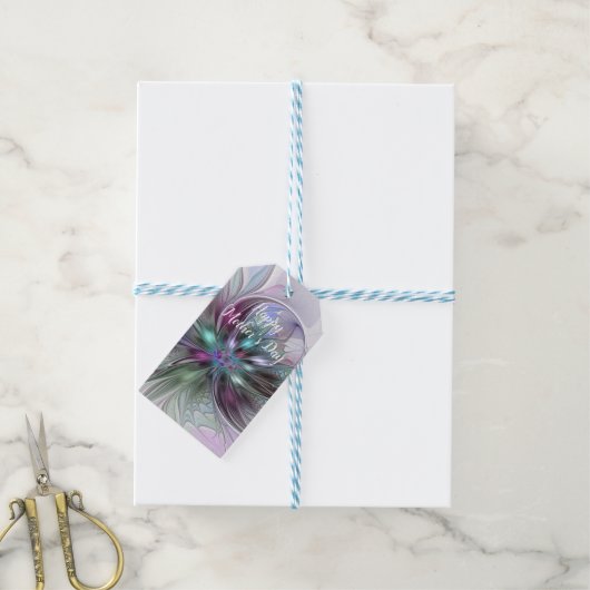 Kleurrijke Fantasy Abstract Modern Fractal Flower Cadeaulabel (Met Touw)