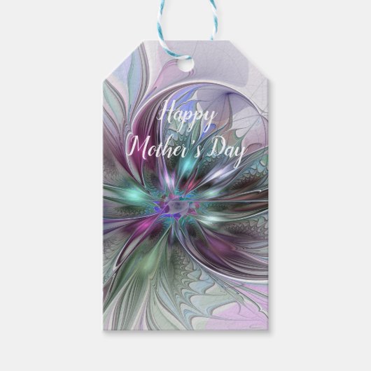 Kleurrijke Fantasy Abstract Modern Fractal Flower Cadeaulabel (Voorkant)