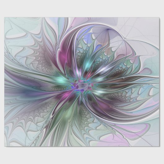 Kleurrijke Fantasy Abstract Modern Fractal Flower Cadeaupapier (Vlak)