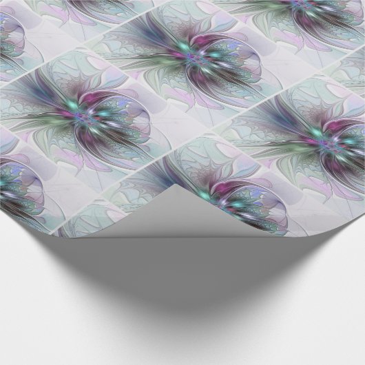 Kleurrijke Fantasy Abstract Modern Fractal Flower Cadeaupapier (Hoek)