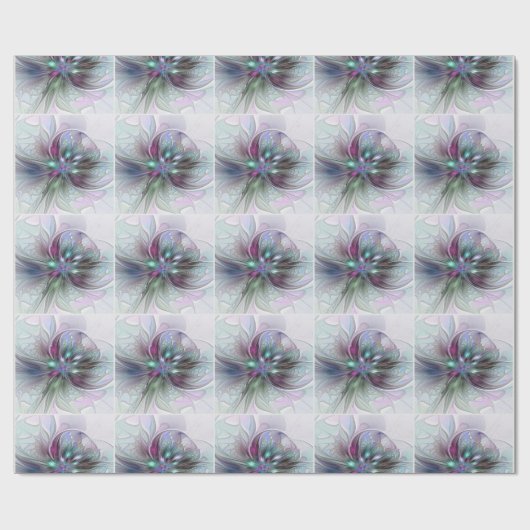 Kleurrijke Fantasy Abstract Modern Fractal Flower Cadeaupapier (Vlak)