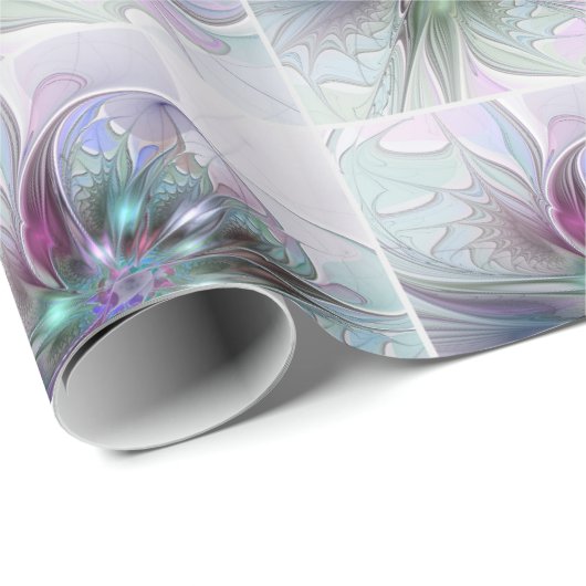 Kleurrijke Fantasy Abstract Modern Fractal Flower Cadeaupapier (Rol Hoek)