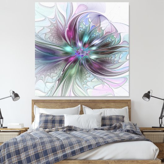 Kleurrijke Fantasy Abstract Modern Fractal Flower Canvas Afdruk (Insitu (Slaapkamer))