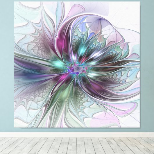 Kleurrijke Fantasy Abstract Modern Fractal Flower Canvas Afdruk (Insitu (Houten vloer))
