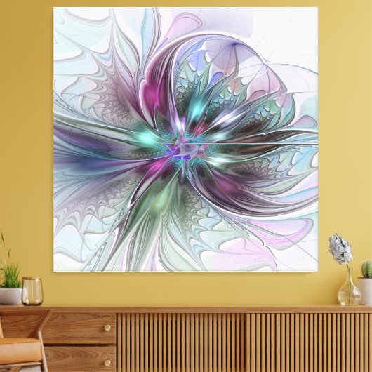 Kleurrijke Fantasy Abstract Modern Fractal Flower Canvas Afdruk (Insitu (Woonkamer))