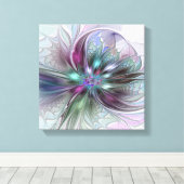 Kleurrijke Fantasy Abstract Modern Fractal Flower Canvas Afdruk (Insitu (Houten vloer))