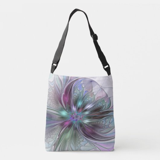 Kleurrijke Fantasy Abstract Modern Fractal Flower Crossbody Tas (Achterkant)
