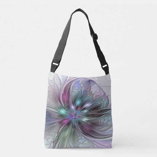Kleurrijke Fantasy Abstract Modern Fractal Flower Crossbody Tas (Voorkant)