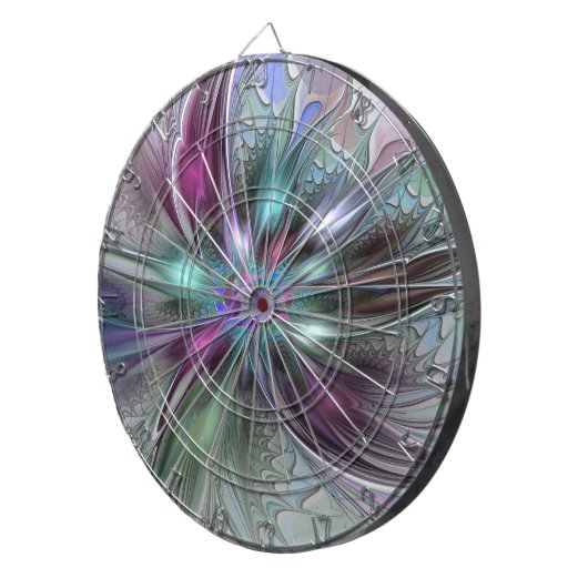 Kleurrijke Fantasy Abstract Modern Fractal Flower Dartbord (Voorkant Rechts)