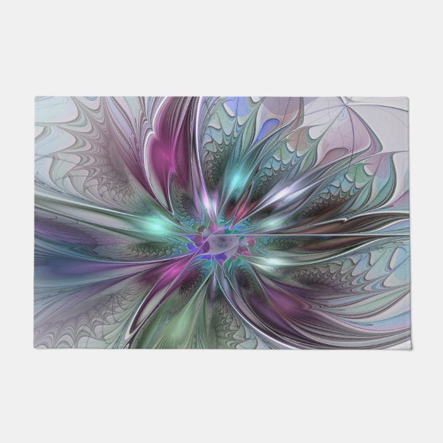 Kleurrijke Fantasy Abstract Modern Fractal Flower Deurmat (Voorkant)