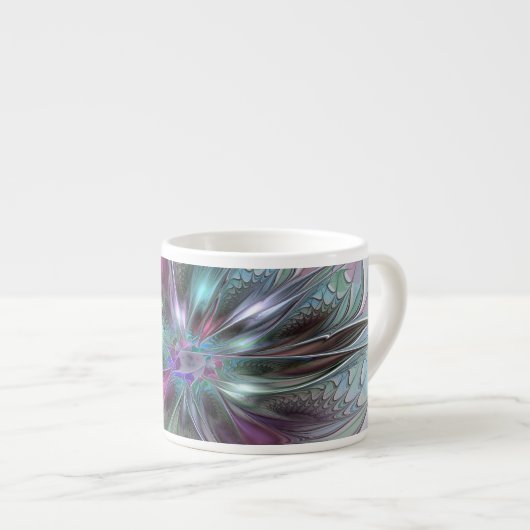 Kleurrijke Fantasy Abstract Modern Fractal Flower Espresso Kop (Voorkant rechts)