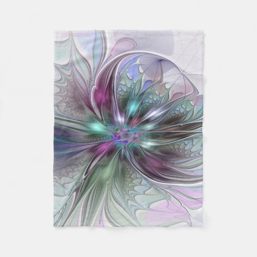 Kleurrijke Fantasy Abstract Modern Fractal Flower Fleece Deken (Voorkant)