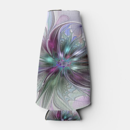 Kleurrijke Fantasy Abstract Modern Fractal Flower Flesjeskoeler (Voorkant)