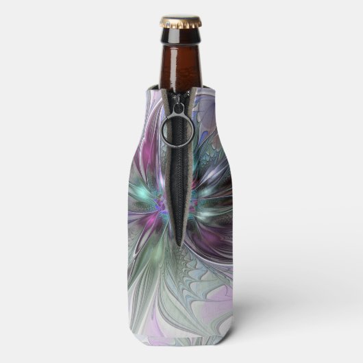 Kleurrijke Fantasy Abstract Modern Fractal Flower Flesjeskoeler (Fles Achterkant)
