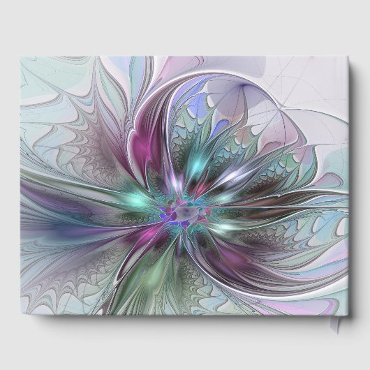 Kleurrijke Fantasy Abstract Modern Fractal Flower Gastenboek (Achterkant)