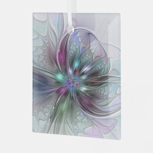 Kleurrijke Fantasy Abstract Modern Fractal Flower Glas Ornament (Voorkant links)