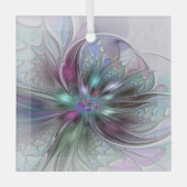 Kleurrijke Fantasy Abstract Modern Fractal Flower Glas Ornament (Voorkant)