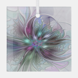 Kleurrijke Fantasy Abstract Modern Fractal Flower Glas Ornament