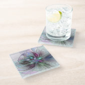 Kleurrijke Fantasy Abstract Modern Fractal Flower Glazen Onderzetter (Schuin)