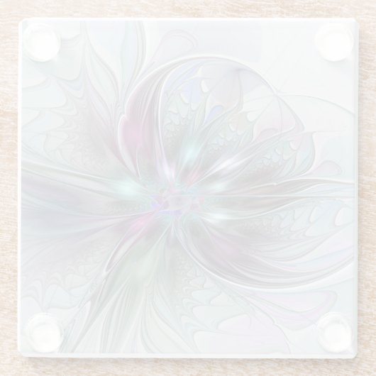 Kleurrijke Fantasy Abstract Modern Fractal Flower Glazen Onderzetter (Achterkant)