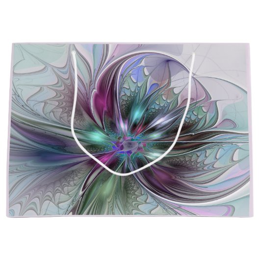 Kleurrijke Fantasy Abstract Modern Fractal Flower Groot Cadeauzakje (Voorkant)