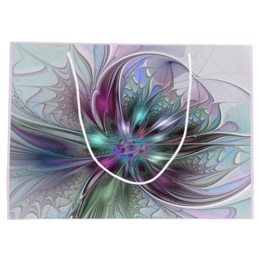Kleurrijke Fantasy Abstract Modern Fractal Flower Groot Cadeauzakje (Achterkant)