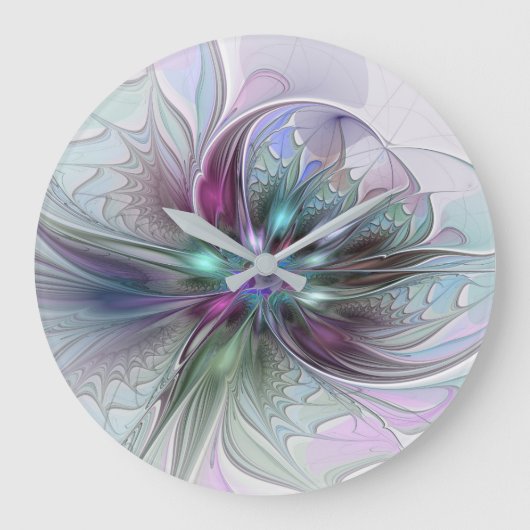 Kleurrijke Fantasy Abstract Modern Fractal Flower Grote Klok (Voorkant)