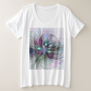Kleurrijke Fantasy Abstract Modern Fractal Flower Grote Maat T-shirt