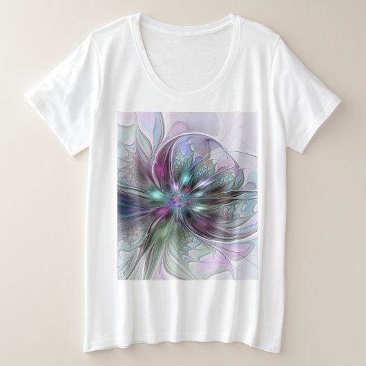 Kleurrijke Fantasy Abstract Modern Fractal Flower Grote Maat T-shirt (Design voorkant)