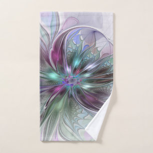 Kleurrijke Fantasy Abstract Modern Fractal Flower Handdoek