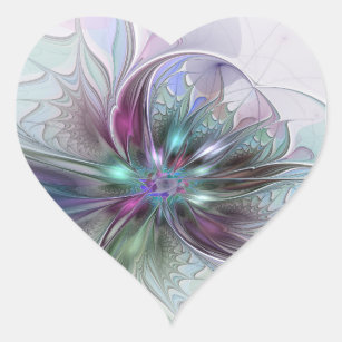 Kleurrijke Fantasy Abstract Modern Fractal Flower Hart Sticker