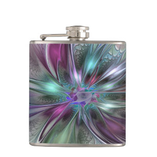 Kleurrijke Fantasy Abstract Modern Fractal Flower Heupfles