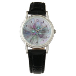 Kleurrijke Fantasy Abstract Modern Fractal Flower Horloge