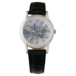 Kleurrijke Fantasy Abstract Modern Fractal Flower Horloge