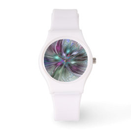 Kleurrijke Fantasy Abstract Modern Fractal Flower Horloge