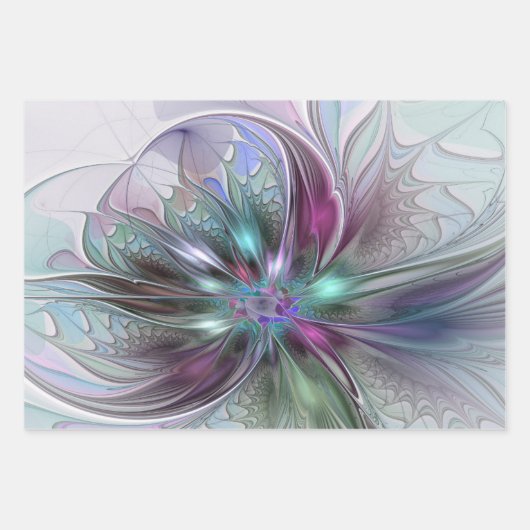 Kleurrijke Fantasy Abstract Modern Fractal Flower Inpakpapier Vel (Voorkant 3)