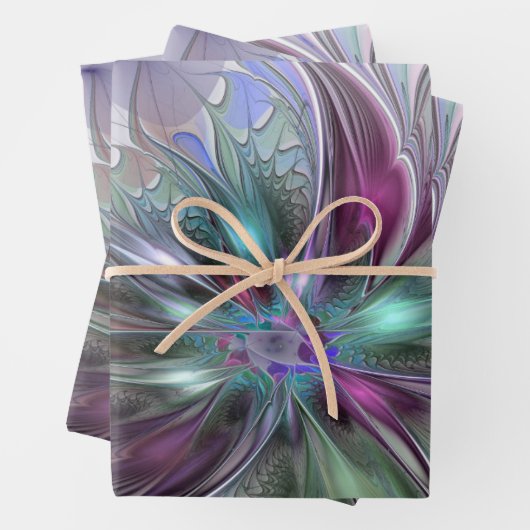 Kleurrijke Fantasy Abstract Modern Fractal Flower Inpakpapier Vel (In situ)