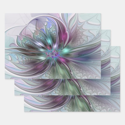 Kleurrijke Fantasy Abstract Modern Fractal Flower Inpakpapier Vel (Set)