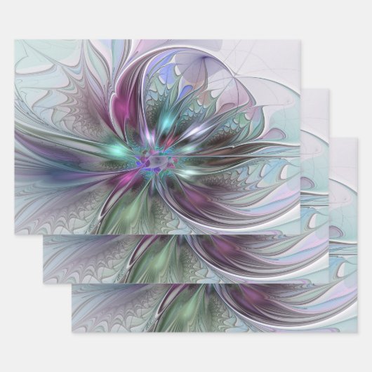 Kleurrijke Fantasy Abstract Modern Fractal Flower Inpakpapier Vel (Set)