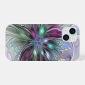 Kleurrijke Fantasy Abstract Modern Fractal Flower iPhone 15 Case (Achterkant horizontaal)