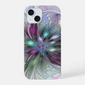 Kleurrijke Fantasy Abstract Modern Fractal Flower iPhone 15 Case (Achterkant)